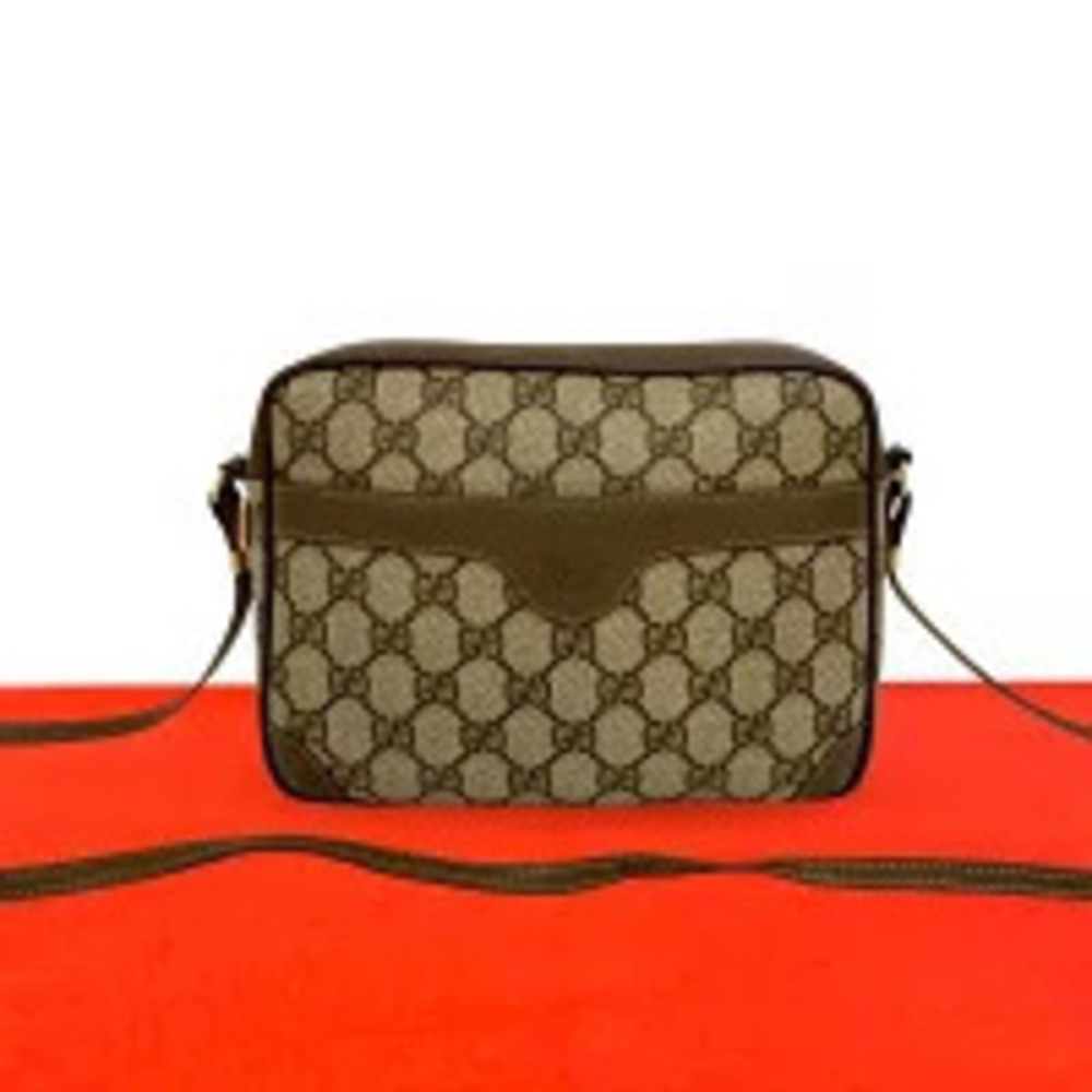 Gucci GG Leather Shoulder Bag Pouch Clutch Sacoche Brown